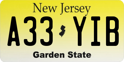 NJ license plate A33YIB