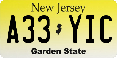 NJ license plate A33YIC