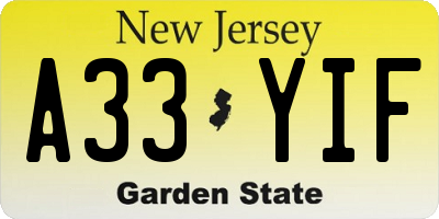 NJ license plate A33YIF