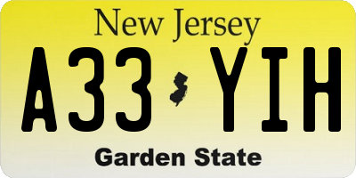 NJ license plate A33YIH