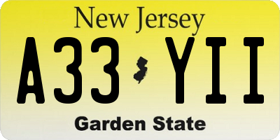 NJ license plate A33YII