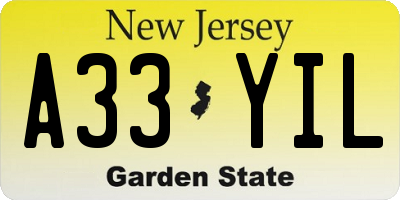 NJ license plate A33YIL