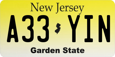 NJ license plate A33YIN