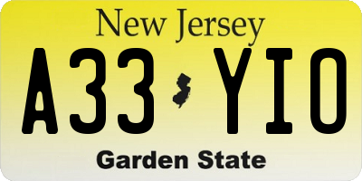 NJ license plate A33YIO