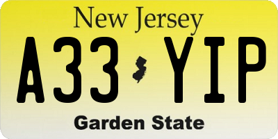 NJ license plate A33YIP