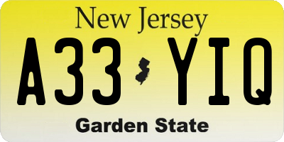 NJ license plate A33YIQ
