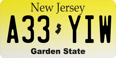 NJ license plate A33YIW