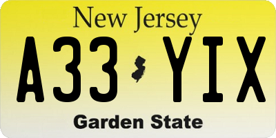 NJ license plate A33YIX