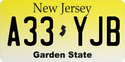 NJ license plate A33YJB