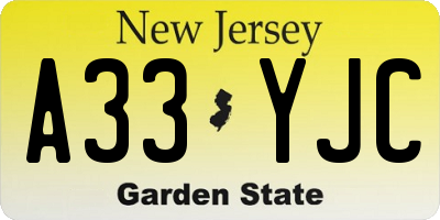 NJ license plate A33YJC