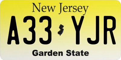 NJ license plate A33YJR