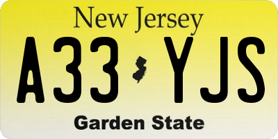 NJ license plate A33YJS