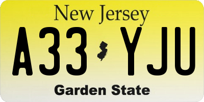 NJ license plate A33YJU