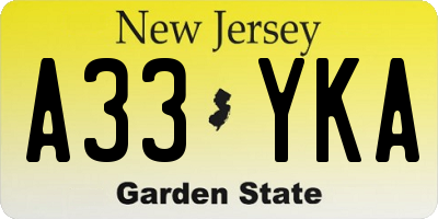 NJ license plate A33YKA