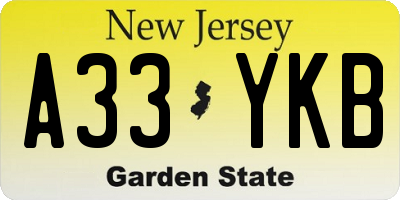 NJ license plate A33YKB
