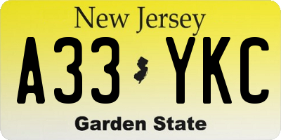NJ license plate A33YKC