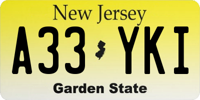 NJ license plate A33YKI