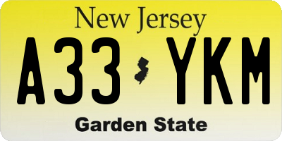 NJ license plate A33YKM