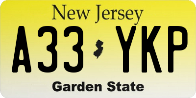 NJ license plate A33YKP