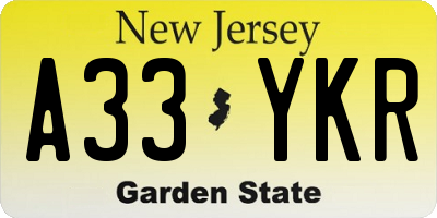 NJ license plate A33YKR