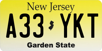 NJ license plate A33YKT