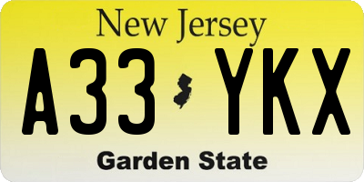 NJ license plate A33YKX