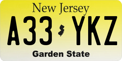 NJ license plate A33YKZ