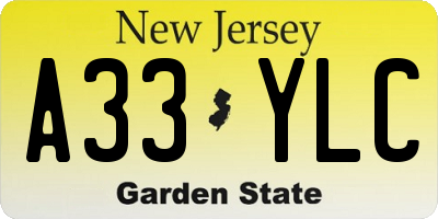 NJ license plate A33YLC
