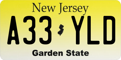 NJ license plate A33YLD