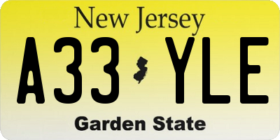 NJ license plate A33YLE