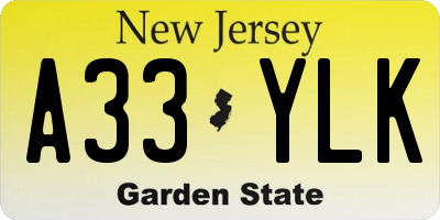 NJ license plate A33YLK
