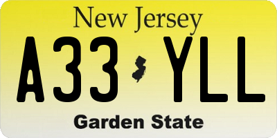 NJ license plate A33YLL