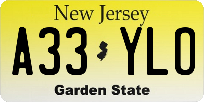 NJ license plate A33YLO