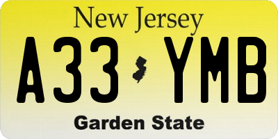 NJ license plate A33YMB
