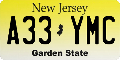 NJ license plate A33YMC