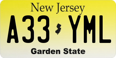 NJ license plate A33YML
