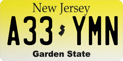 NJ license plate A33YMN