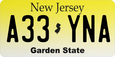NJ license plate A33YNA