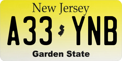 NJ license plate A33YNB