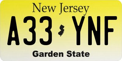 NJ license plate A33YNF
