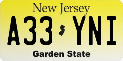 NJ license plate A33YNI