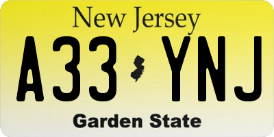 NJ license plate A33YNJ