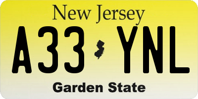 NJ license plate A33YNL