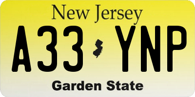 NJ license plate A33YNP