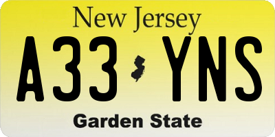NJ license plate A33YNS