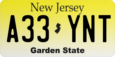 NJ license plate A33YNT