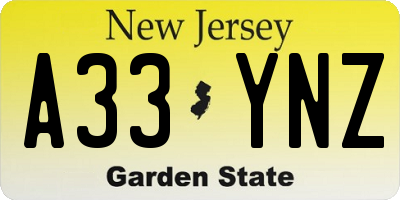 NJ license plate A33YNZ
