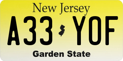 NJ license plate A33YOF