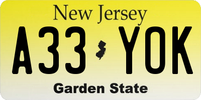 NJ license plate A33YOK