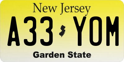 NJ license plate A33YOM
